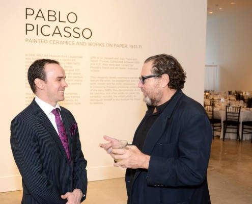 Museum guests talking
