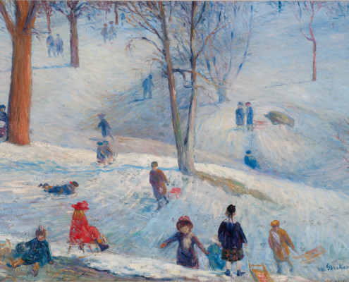 William J. Glackens, Sledding in Central Park, 1912, oil on canvas Collection of NSU Art Museum Fort Lauderdale; bequest of Ira D. Glackens 91.40.150 © 2015 NSU Art Museum