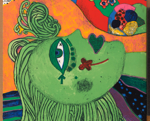 Painting of green lady and bird