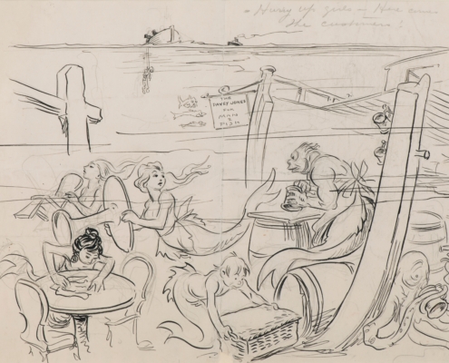 Louis Glackens, Hurry up Girls - Here comes the customers, n.d. Pencil, pen and ink on paper, NSU Art Museum Fort Lauderdale, William Glackens Collection, 92.132