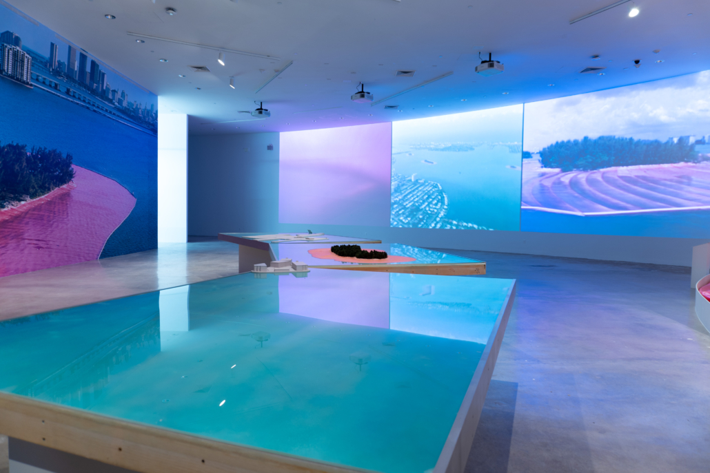 Installation image of Christo and Jeanne-Claude Surrounded Islands Documentation Exhibition, 2025. Courtesy of NSU Art Museum Fort Lauderdale.