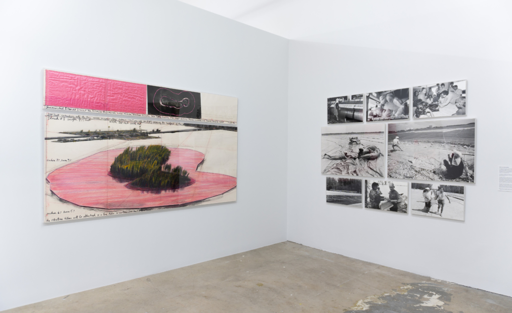 Installation image of Christo and Jeanne-Claude Surrounded Islands Documentation Exhibition, 2025. Courtesy of NSU Art Museum Fort Lauderdale.