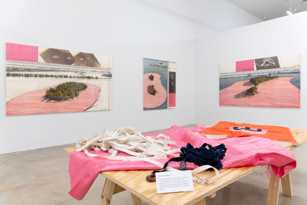 Installation image of Christo and Jeanne-Claude Surrounded Islands Documentation Exhibition, 2025. Courtesy of NSU Art Museum Fort Lauderdale.