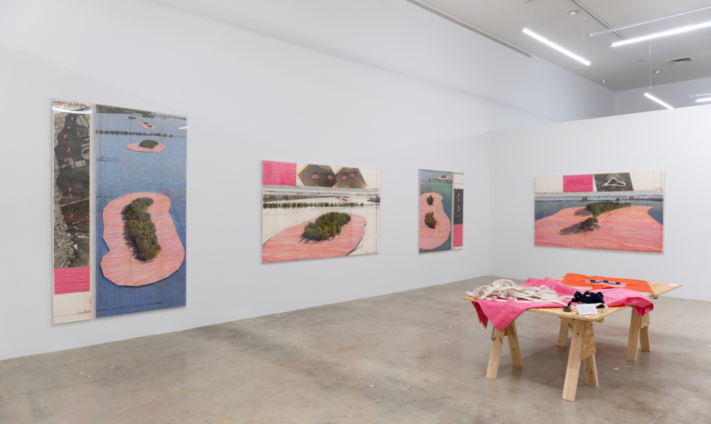 Installation image of Christo and Jeanne-Claude Surrounded Islands Documentation Exhibition, 2025. Courtesy of NSU Art Museum Fort Lauderdale.