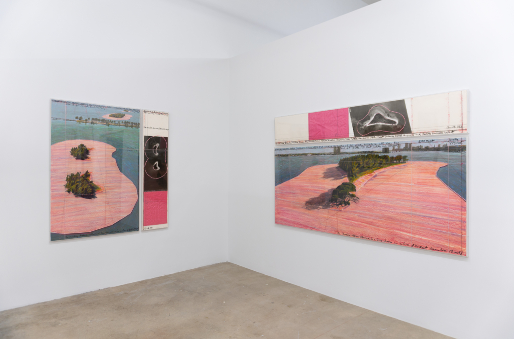 Installation image of Christo and Jeanne-Claude Surrounded Islands Documentation Exhibition, 2025. Courtesy of NSU Art Museum Fort Lauderdale.