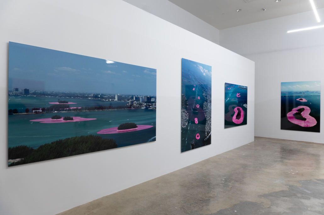 Installation image of Christo and Jeanne-Claude Surrounded Islands Documentation Exhibition, 2025. Courtesy of NSU Art Museum Fort Lauderdale.