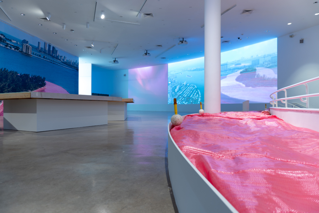 Installation image of Christo and Jeanne-Claude Surrounded Islands Documentation Exhibition, 2025. Courtesy of NSU Art Museum Fort Lauderdale.