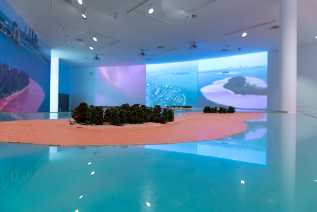 Installation image of Christo and Jeanne-Claude Surrounded Islands Documentation Exhibition, 2025. Courtesy of NSU Art Museum Fort Lauderdale.