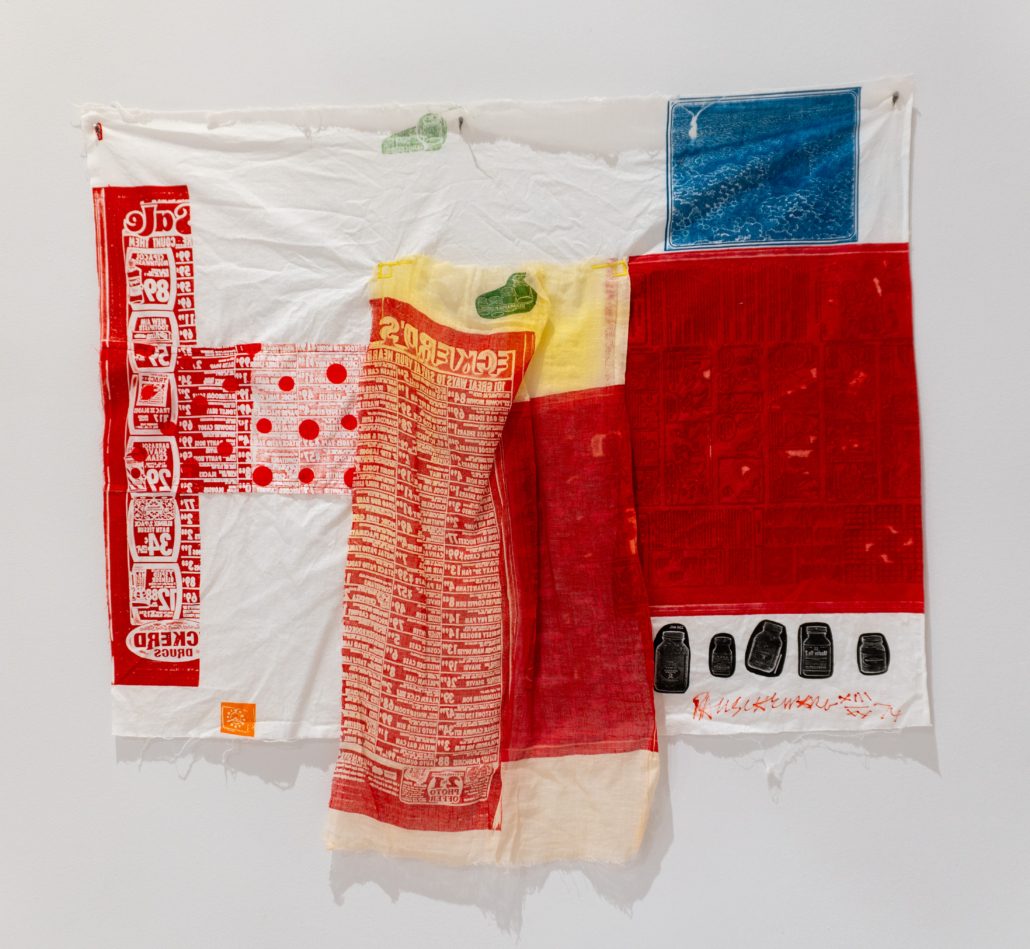 Robert Rauschenberg, Switchboard (Airport Suite), 1974, Relief and intaglio print on fabric with collage elements, 32 in x 36 in (81.2 x 91.4 cm), NSU Art Museum Fort Lauderdale; gift of Mr. and Mrs. Francis McCahill 77.36. © 2025 Robert Rauschenberg Foundation / Licensed by VAGA at Artists Rights Society (ARS), NY Robert Rauschenberg, Switchboard (Airport Suite), 1974, Relief and intaglio print on fabric with collage elements, 32 in x 36 in (81.2 x 91.4 cm), NSU Art Museum Fort Lauderdale; gift of Mr. and Mrs. Francis McCahill 77.36. © 2025 Robert Rauschenberg Foundation / Licensed by VAGA at Artists Rights Society (ARS), NY