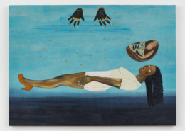 Levitation, 2025 Acrylic paint, embroidery and applications on linen Object: 32.125 in x 44.75 in (81.598 cm x 113.665 cm) NSU Art Museum Fort Lauderdale; purchased through the Susan S. Miller Acquisitions Fund