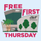 Graphic of NSU Art Museum Exterior with Free First Thursday Text
