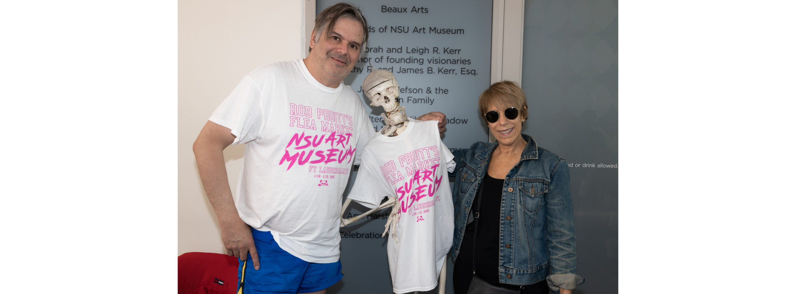 Rob Pruitt and Bonnie Clearwater with skeleton