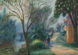 William J. Glackens, Along the Marne, 1925, Oil on board, NSU Art Museum Fort Lauderdale, bequest of Ira D. Glackens 91.40.107