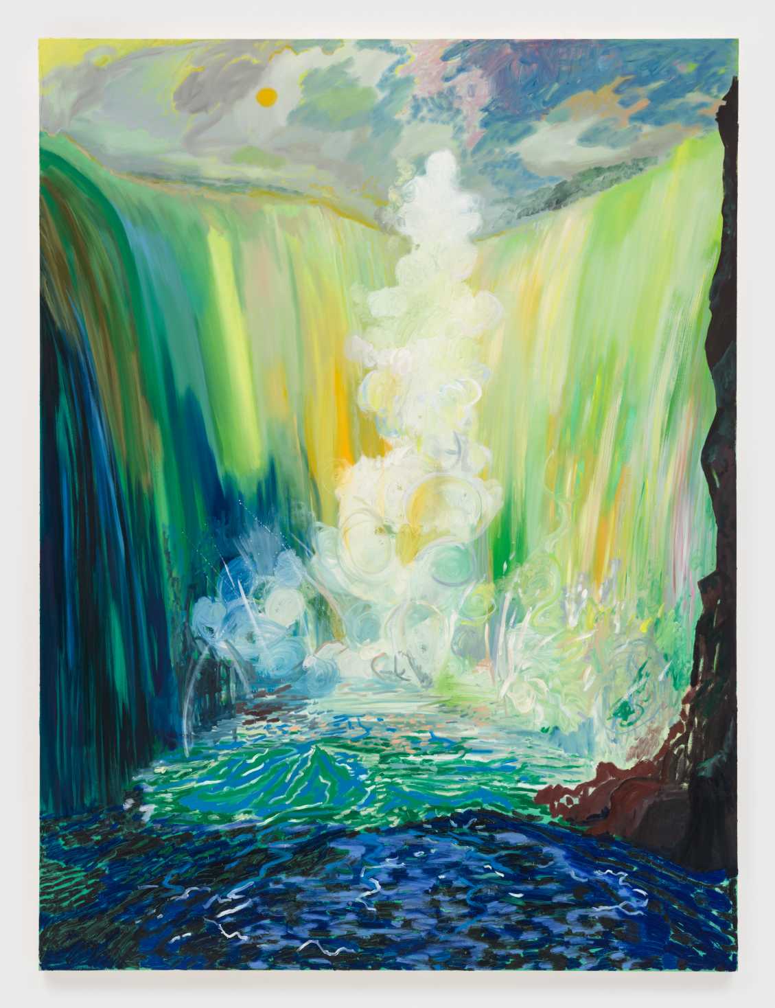 [TT1.1][TT1.2]Shara Hughes. Niagara, 2024. Oil, Acrylic, and dye on canvas. 96 x 72 inches. Photo: JSP Art Photography. Courtesy of David Kordansky Gallery.