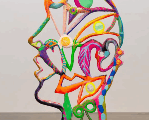 Colorful sculpture of face