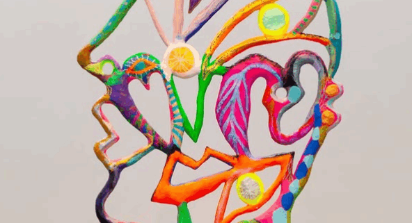 Colorful sculpture of face