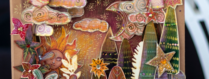 Forest scene made of cardboard and paper