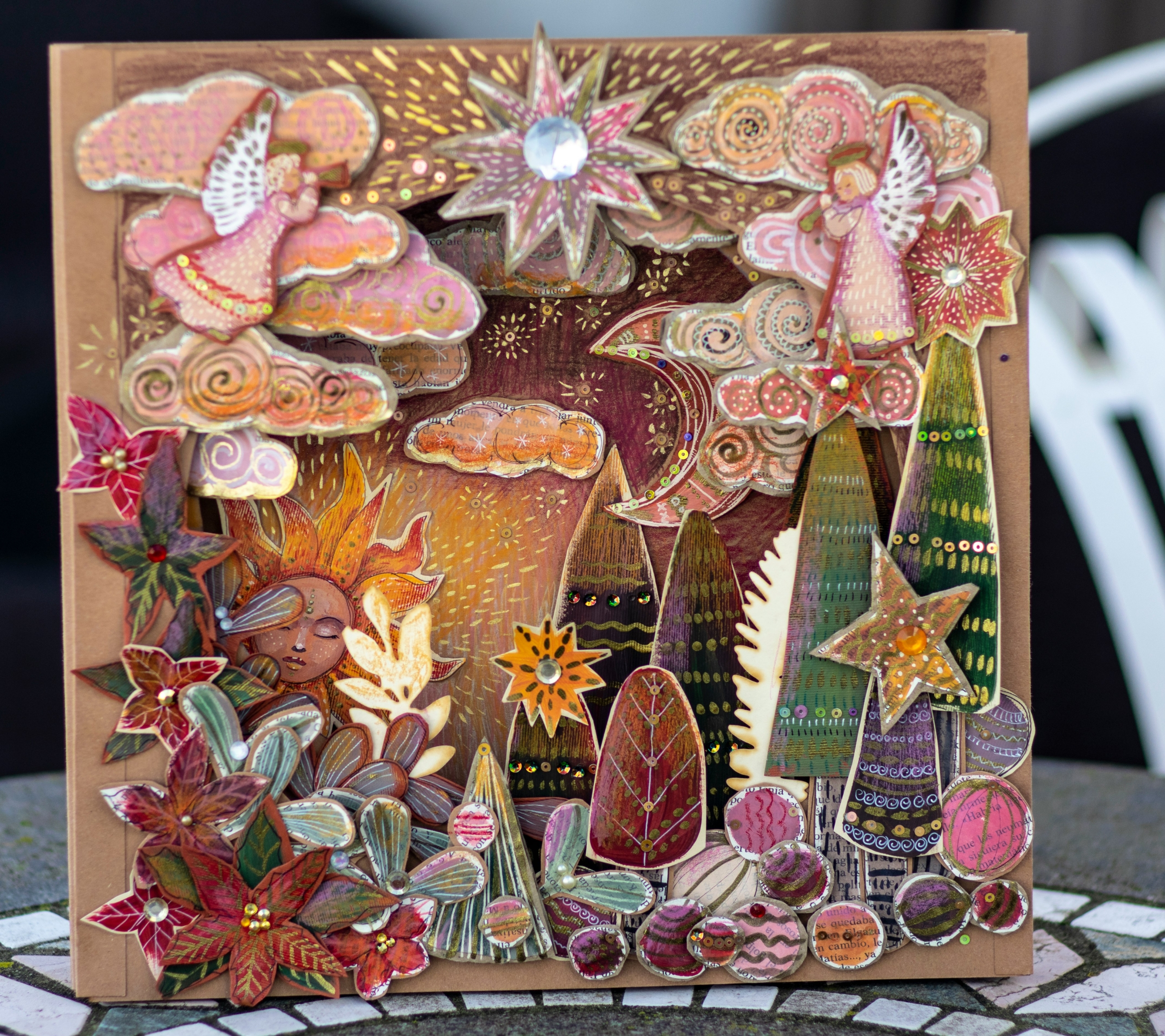 Forest scene made of cardboard and paper